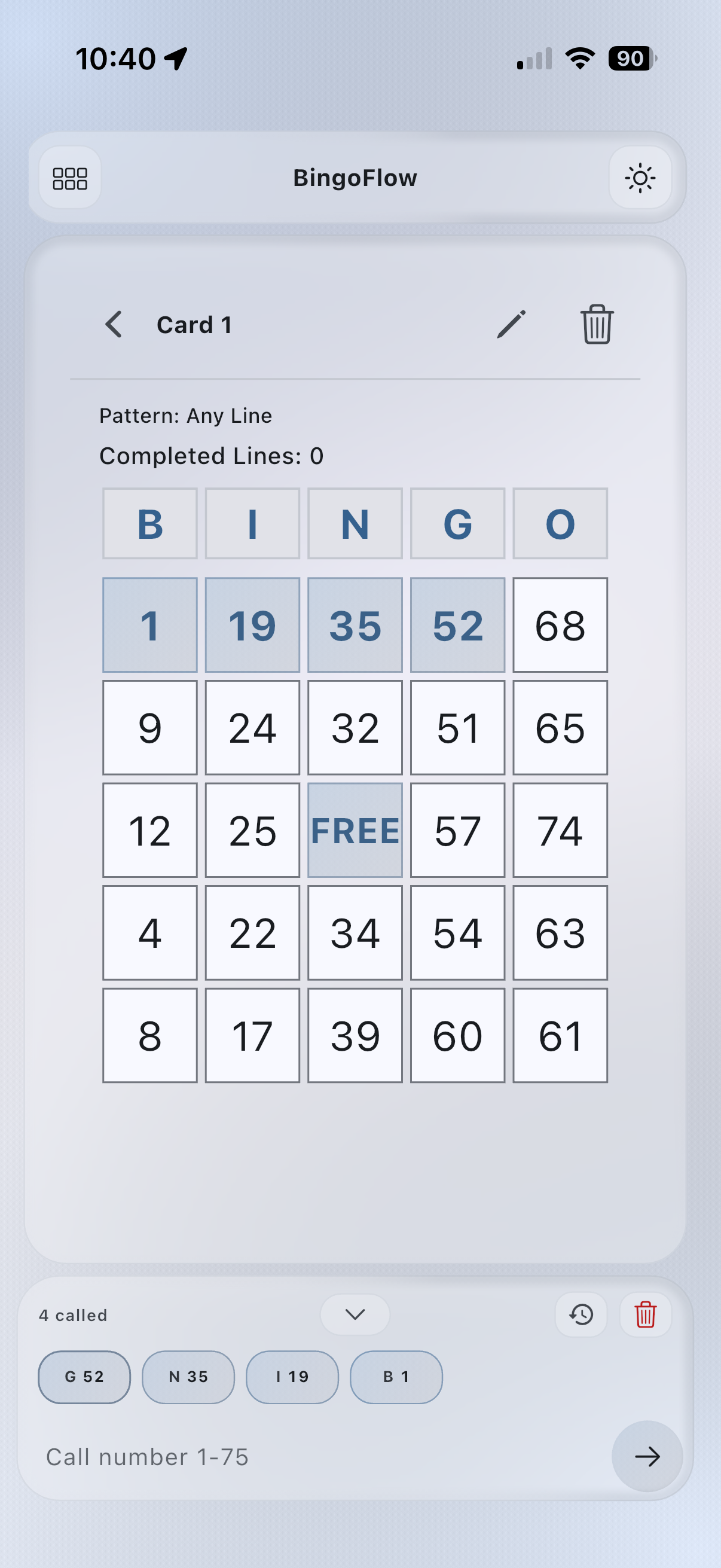 BingoFlow card detail screenshot